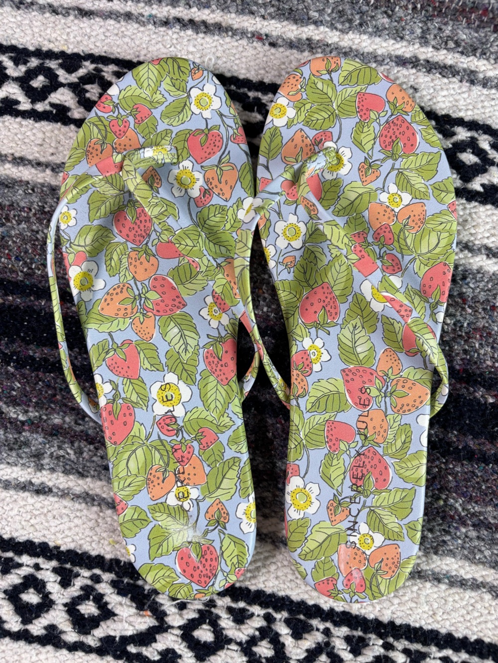 Sincerely Jules Strawberry Print Flip Flop Sandals 9.5 Women’s